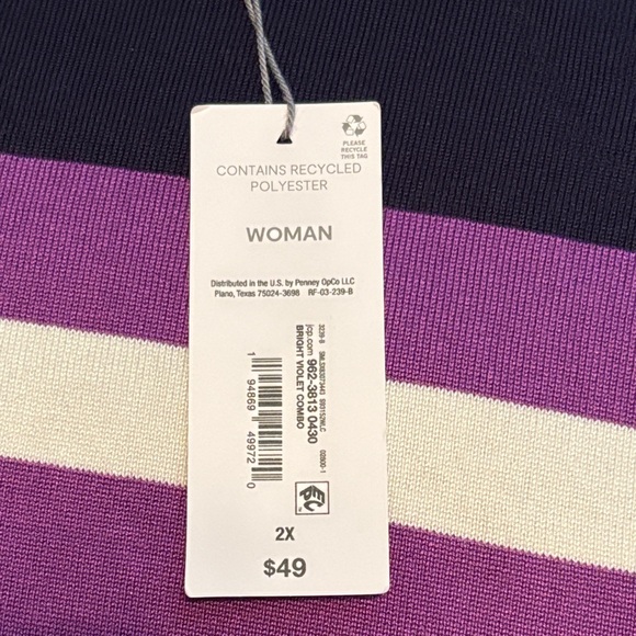 Liz Claiborne Purple and White Striped Long Sleeve Top 2X - Picture 4 of 5